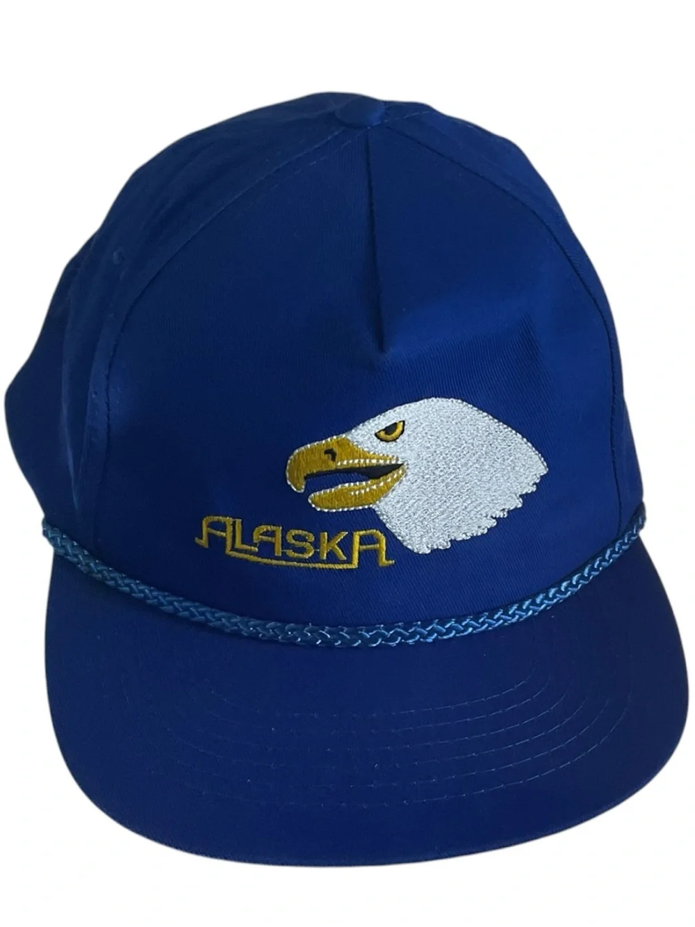 Vintage Alaska Eagle Snapback Hat Blue Rope Cap Adjustable Headliners USA Made
